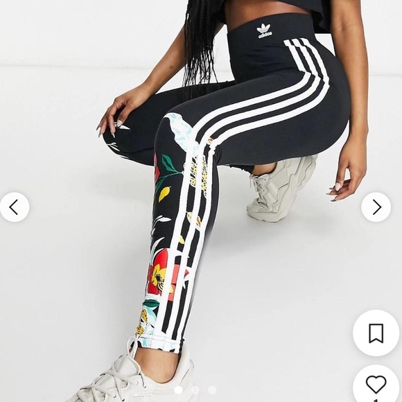 Adidas Her Studio London 3 Stripe Floral Leggings Size XS - Picture 1 of 8